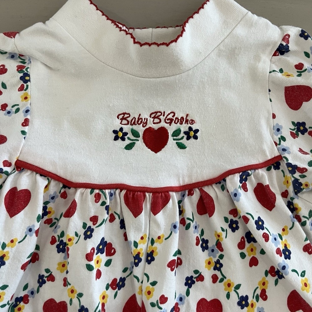 Vintage 90s Baby B'Gosh Infant Girl 3-6M White Red One Piece Romper Heart Floral - Picture 2 of 7